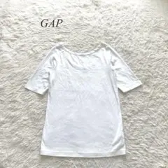M5【ギャップ】バックオープンTシャツ　半袖　白　M 無地　ストレッチ　ラフ