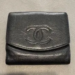 CHANEL ブラックレザー 二つ折り財布