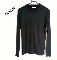 GLACIER リブニットトップス ブラック M レースネック