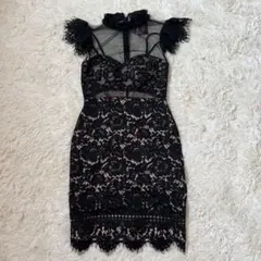 新品no.22 フリル袖ブラックレース掛けキャバドレスMサイズ結婚式パーティー