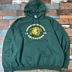 ビンテージ　古着　カレッジプリント　プルオーバー　パーカー　グリーン　2XL