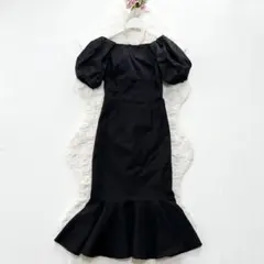 エイミーイストワール*パフスリーブ マーメイドワンピース ロング ブラック M