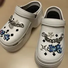 ホワイト　厚底　クロックス　チャーム　付き　26 ㎝　大きいサイズ　サンダル