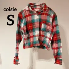 美品 クロップドチェックシャツ 【S】 長袖シャツ 抜き襟　着回し　羽織りのサムネイル