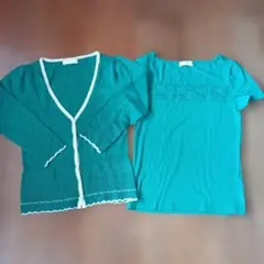 any SiS カーディガンとTシャツアンサンブル 緑色