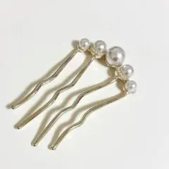 ヘアコーム パール調 かんざし 上品 ゴールド 高級感 まとめ髪 卒業式 入学式