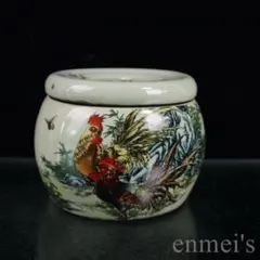 中国古美術 粉彩蓋罐 福寿図 陶磁器 飾壺 茶道具 工芸品 花柄陶器 蓋