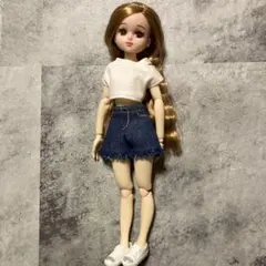 リカちゃん服　オフショルダートップス・デニムショートパンツ2点セットのサムネイル