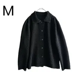 シャツ ブラウス 凹凸素材 モード系 個性派 ブラック M 1809