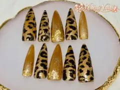 ネイルチップ ヒョウ柄 ゴールド　063