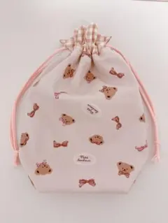 ハンドメイド　給食袋　リボンくま　ピンク　女の子