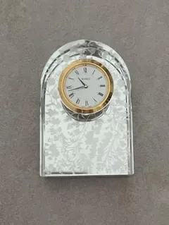 WAKO クリスタル製アーチ型時計 花柄エッチング