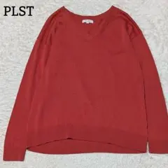 美品◎プラステ Vネック長袖ニット 薄手 セーター リブ 洗える M レッド 赤