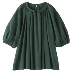 新品タグ付き　無印良品　強撚ボイル　半袖ブラウス　ダークグリーン　S