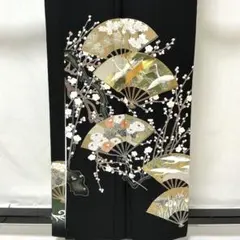 D775夏着物 訪問着 絽 ポリエステル 洗える着物 黒地 蝶々花 未使用極