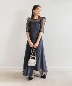 【美品】エレガントレースロングドレス