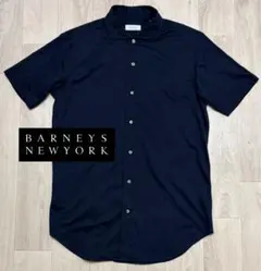 BARNEYS NEW YORK 半袖シャツネイビー ジャージー生地日本製 涼感のサムネイル