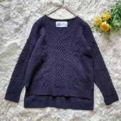 美品　グリーンレーベルリラクシング　ハミルトン　アラン編み　Vネックプルオーバー