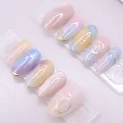 【27】ネイルチップXSサイズ パステル青ピンクイエロー ニュアンス マグネット