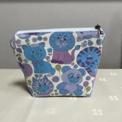 動物柄 ファスナーポーチS ブルー