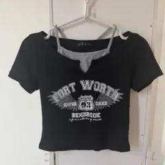 ゴージ Tシャツカレッジロゴ 黒灰フロントスリット 半袖夏y2kのサムネイル