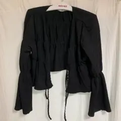 RETRO GIRL リボン2wayレースカーディガン薄手羽織 ブラウスF 黒