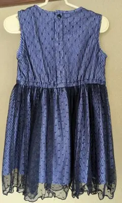 ノースリーブワンピース 110サイズ 青黒ストライプ　タイツ付