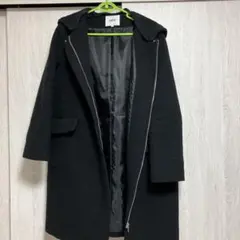 レディース　ozocフード付きブラックロングコート