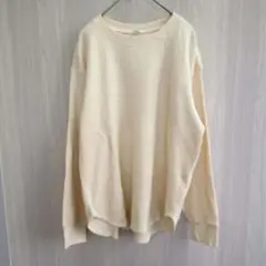 ユニクロ トップス トレーナー ロングTシャツ ワッフル生地 ホワイト L