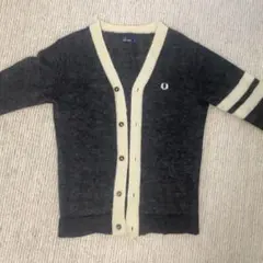 FRED PERRY Vネックカーディガン グレー/アイボリー
