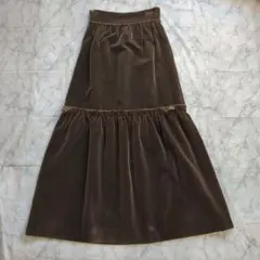 冬物SALE　ブラウン ロングスカート ベロア 高身長　ヴィンテージ　モード