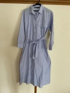 ZARA 青白ストライプ シャツワンピース M