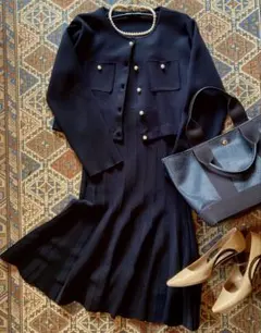 セレモニー　スーツ　ネイビーワンピース 卒園式　ママ　セットアップ　卒業式