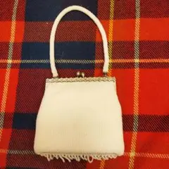 フランス製ビンテージを　ホワイト ビーズ パーティーバッグ