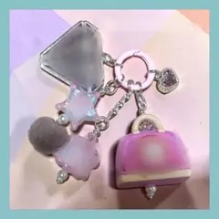 pink bag Heartストーンチャーム　　ポンポンチャーム付き　ジャラキー