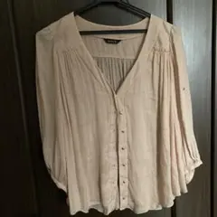 フォンセ】ブラウス 袖ロールアップ可 バックギャザー 七分袖 Vネック