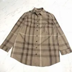 【美品】バーバリーロンドン メガチェック柄 長袖 シャツ 46 大きいサイズ 茶