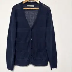 アデイインザライフ　メンズ リネン　Vネック カーディガン　春　夏　ネイビー F