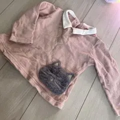 petit main ピンク 猫ポケット 長袖カットソー 80