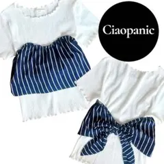 Ciaopanic チャオパニック ストライプ柄ドッキングTシャツ 半袖 リボンのサムネイル