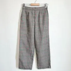 ショコラフィネローブ　グレーとオレンジのチェック スラックス　フリー　秋冬春