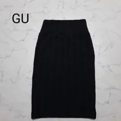 GU ジーユー 凹凸模様 タイトスカート 黒 S　 ウエストゴム スリット無し
