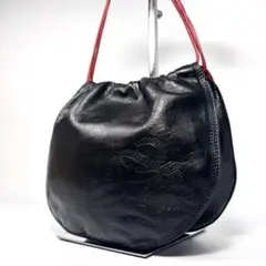 ✨希少 美品✨ロエベ ショルダーバッグ 巾着 アナグラム ナッパレザー 赤 黒