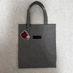 ファミリア ギンガムチェック トートバッグ 白黒 大サイズ