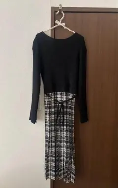 インデックスチェックプリーツ風ニットワンピース