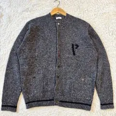 極美品　papas パパス　ロゴ　霜降り　ニット　カーディガン　グレー　M