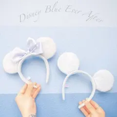 水色 ミッキー　ミニー　耳　カチューシャ　ディズニー　レース　ブルー　25周年
