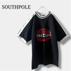 SOUTHPOLE メッシュ ゲームシャツ ハーフボタン 刺繍ロゴ ポロ 黒