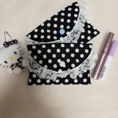 ハンドメイド ドット柄 レースポーチ 小物入れ