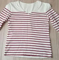 アダムエロペAdam et Rope 長袖Vネックボーダーカットソー綿100/%